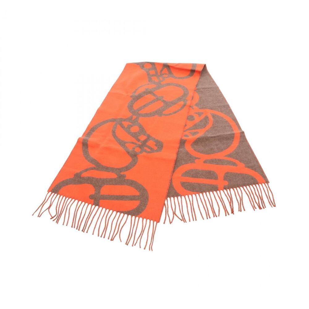 Hermes HERMES Casaque Buckle et Camaieu Scarf Muffler Cashmere Women's Red/Gray
